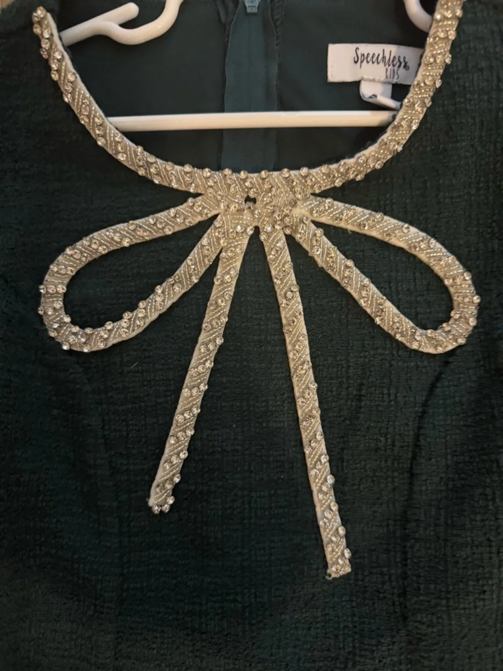 Speechless Dark Green Mini Dress with Crystal Bow Accent